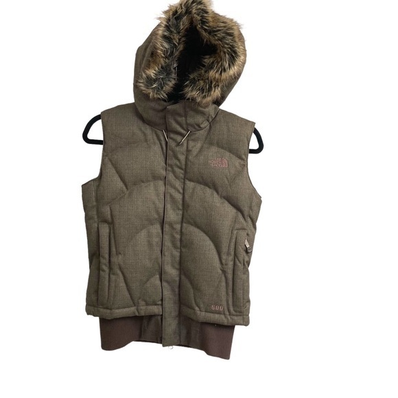 Northface down 600 brown hooded vest coat jacket - Picture 1 of 8